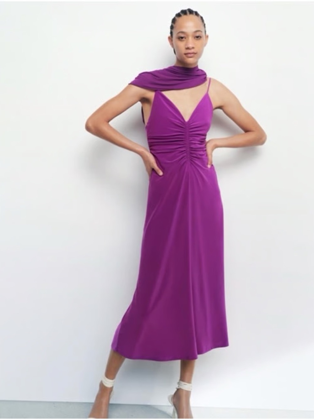 Purple Ruched Midi Dress